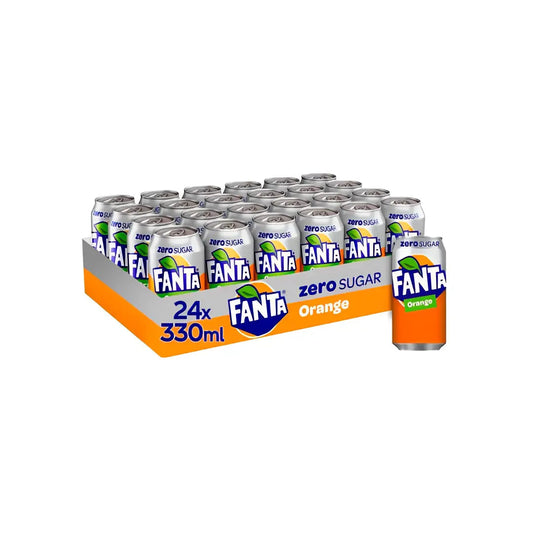 Fanta Zero Sugar Soft Drink 330ml (Pack of 24) - Sugar-Free, Low-Calorie Soda