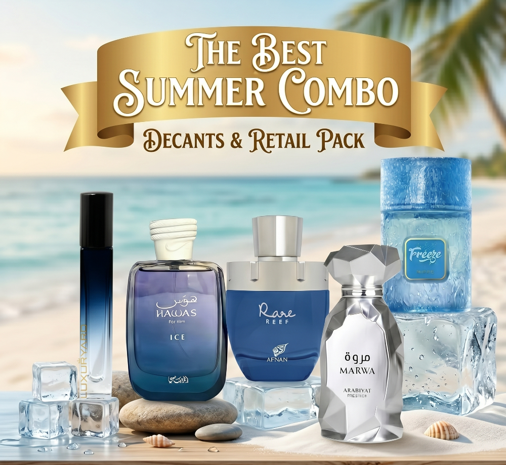 The Summer Money Saver Combo Pack of 4 - Rasasi Hawas Ice , Afnan Rare Reef , Riiffs Freeze & Arabiyat Marwa