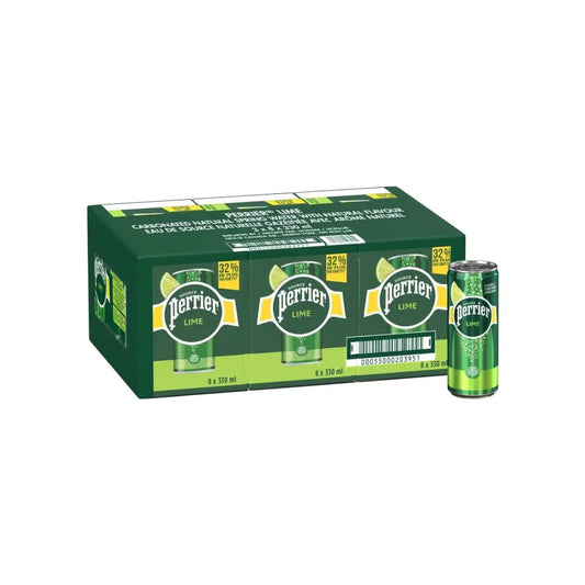 Perrier Lime Sparkling Water Pack Ð 330ml Cans (Pack of 24) Ð Refreshing Natural Beverage